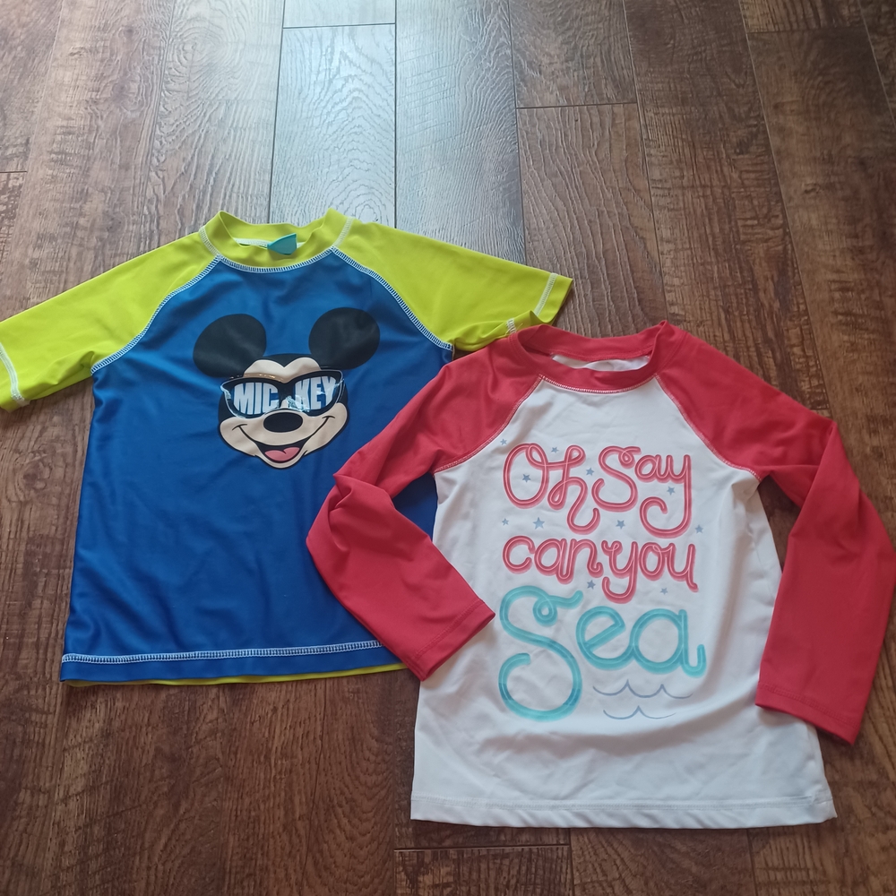Disney Mickey Mouse and "Oh Say Can You Sea" Swim Shirts Boy Sz 4T/ 5T